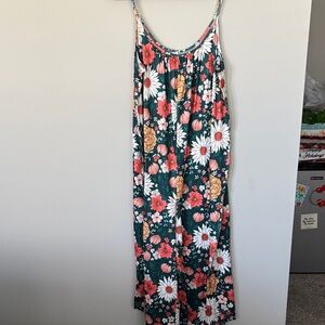 Floral Scoop-Neck Jumpsuit in Green and Coral